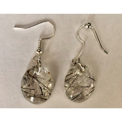 QUARTZ à INCLUSION TOURMALINE BOUCLE D'OREILLE